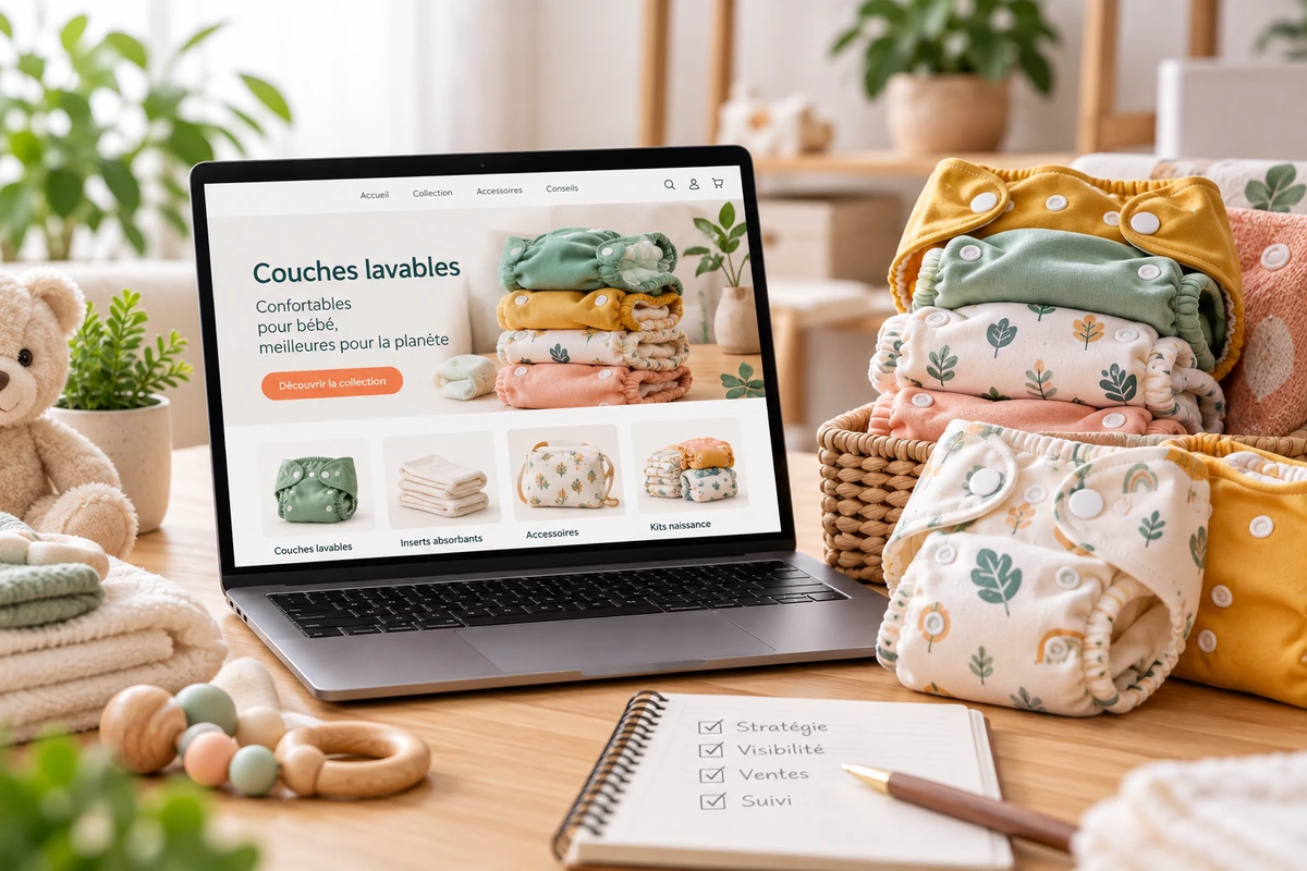 Illustration du commerce en ligne : boutique sur ordinateur et produits
