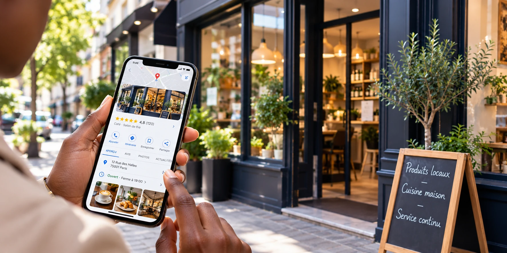 Recherche d'un commerce local sur Google depuis un smartphone